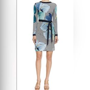 Tory Burch Silk Annette Striped Floral Long-Sleeve Dress